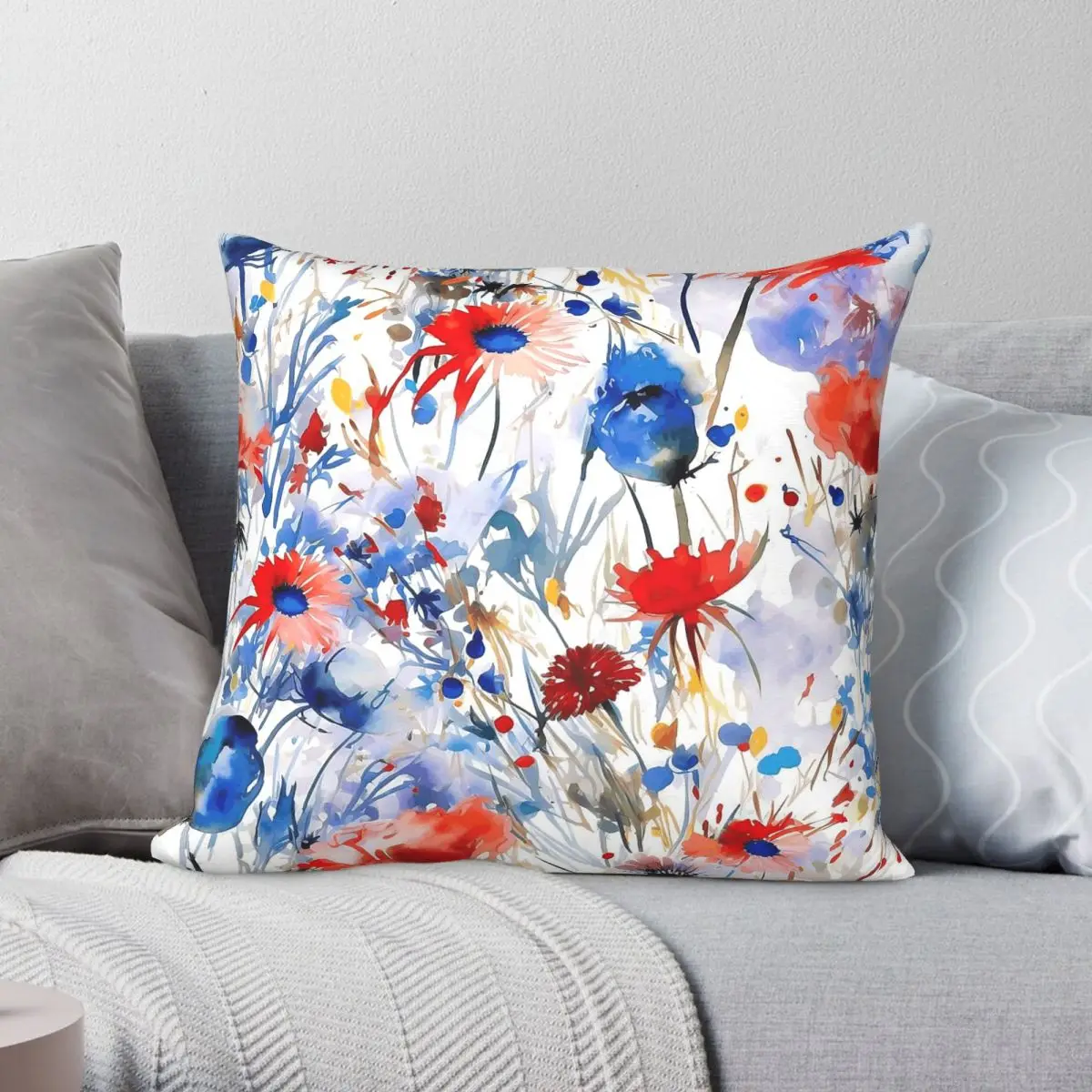 Wildest Cornflower Poppy Meadow Square Pillowcase Polyester Linen Velvet Pattern Decorative Throw Pillow Case Home Cushion Case