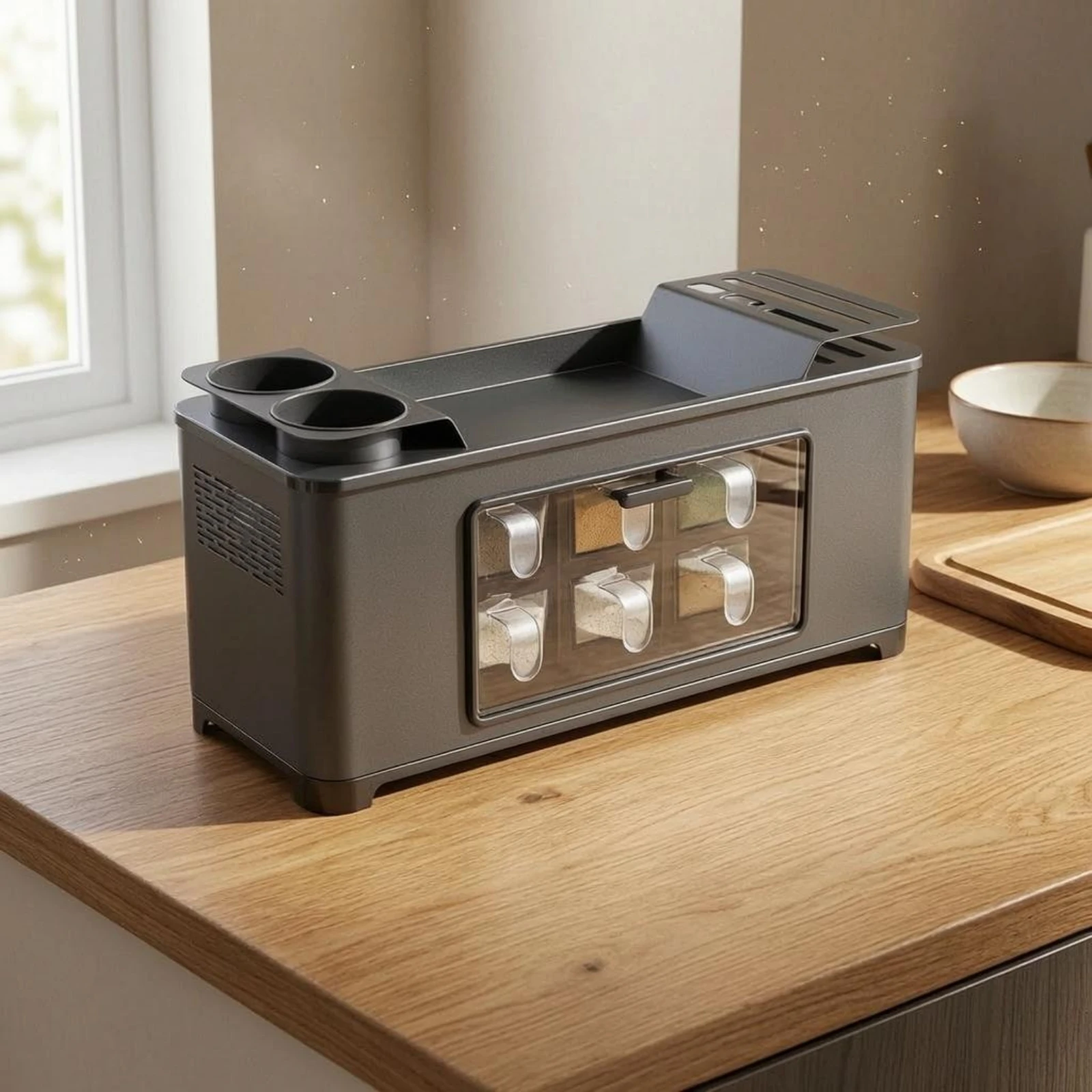 Seasoning Rack Slotted Top Utensil Holder Rack Enclosed Seasoning Organizer Compact Cutlery and Chopstick Organizer Sturdy