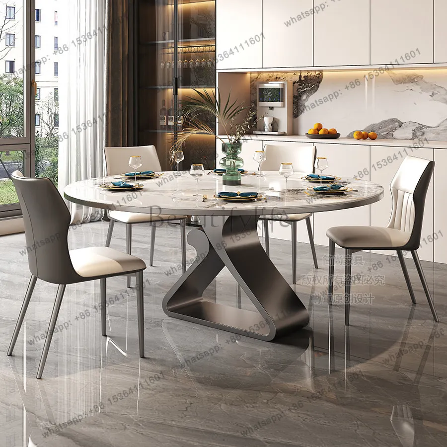 Round dining table Retractable folding square and round dual-purpose simple modern light luxury rock slab dining table
