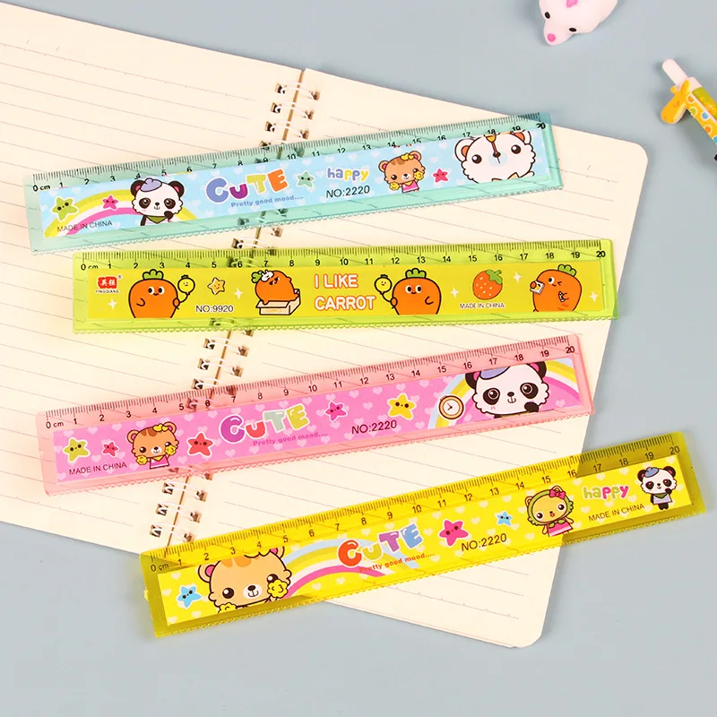 3Pcs Cartoon Ruler 20cm Children\'s Plastic Transparent Straight Rulers Cute Stationery School Supplies