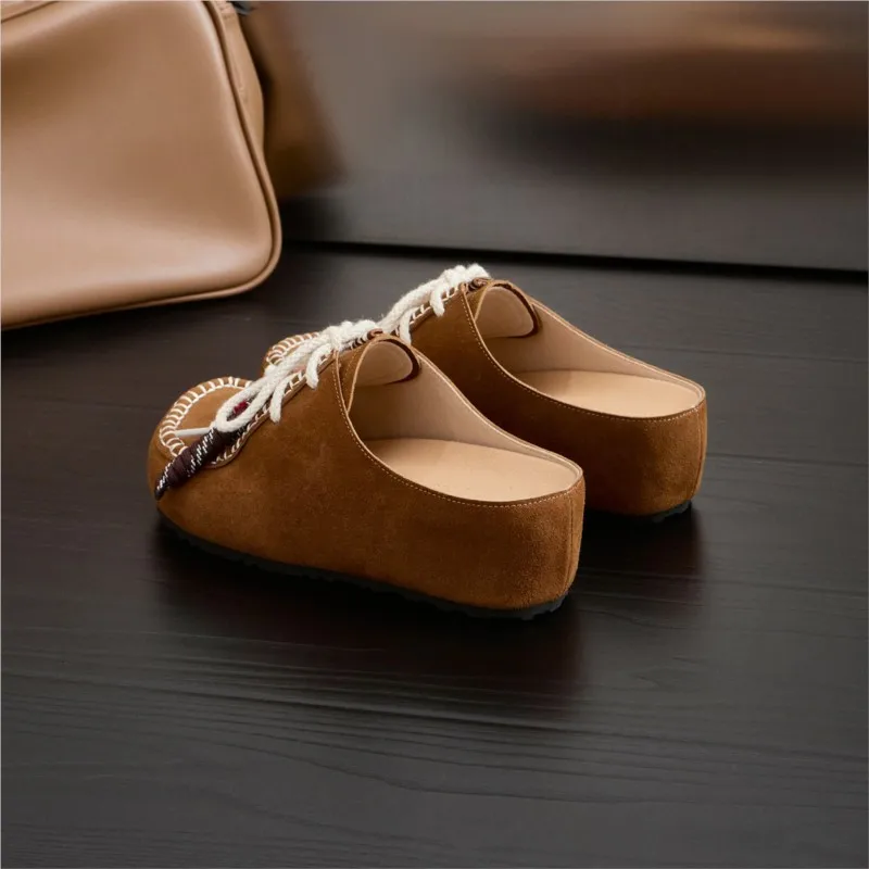 

Модные и универсальные ~ Женские тапочки из натуральной кожи на толстой подошве с повязкой на голову, осень 2021, увеличивающие рост на шнуровке.