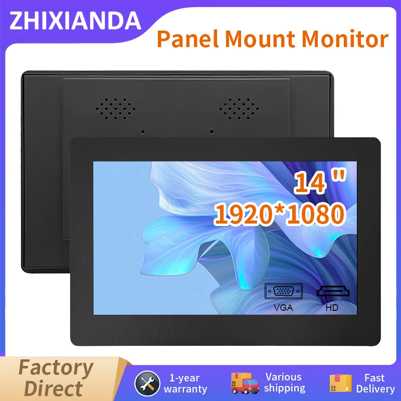 14 Inch 1920*1080 Panel Mount Monitor Widescreen Industrial LCD Capacitive Touch Screen Embedded Display With VGA  HDMI