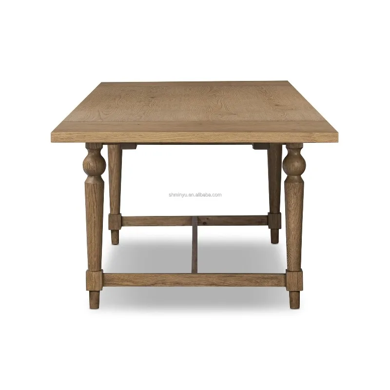 French Simple Solid Oak Wood Extendable Dining Table Set Antique Style Restaurant Table for Home Living Room Apartment Furniture