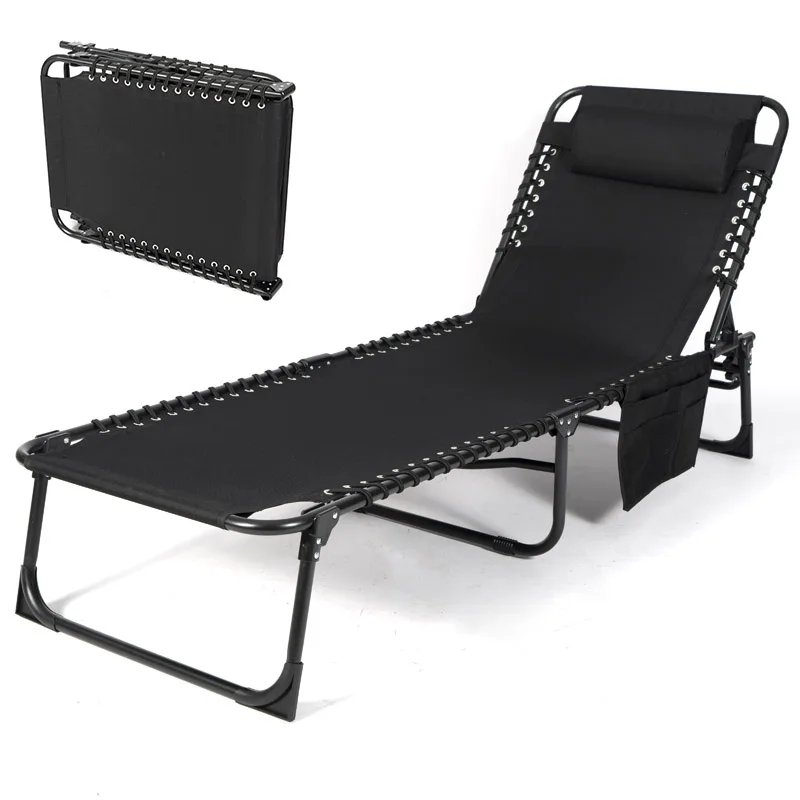 

Reclining Garden Portable Folding Sunbed 600D Oxford Adjustable Backrest with Side Pocket Beach Chaise Lounge Chairpromote sales