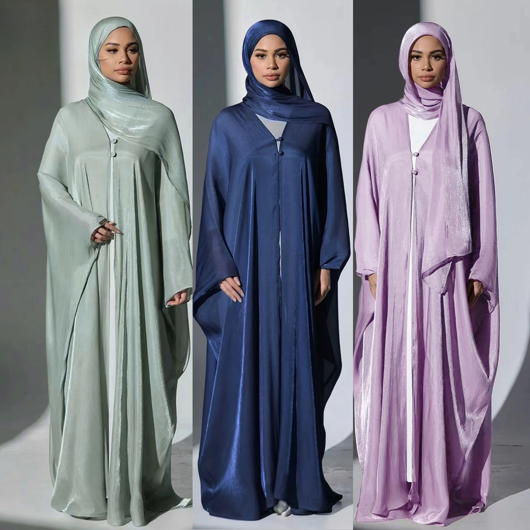 

Long Sleeve Islamic Abaya Coat for Women Turkish Style Embroidered Wave Hem Cardigan Loose Fit Muslim Outerwear