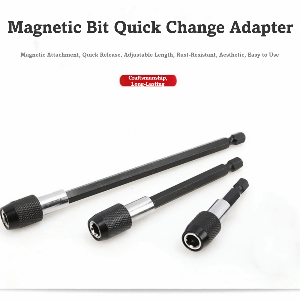 1/4-Inch Hex Shank Drill Bit Extension 60-150mm Length Range Extension Rod Magnetic Screwdriver Adapter Quick Release Design
