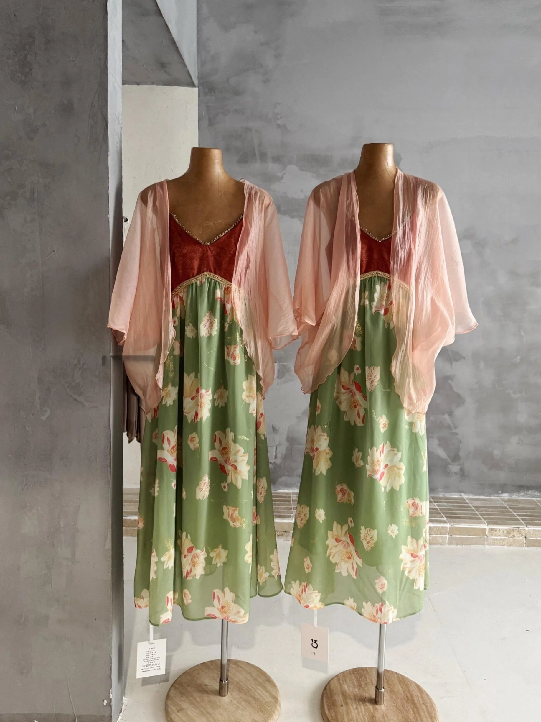 

Summer Orange Yellow Green Color Block A-Line Long Dress Gold Printing Strapless Dress Floral Pattern Short Sleeve Women's Fa...