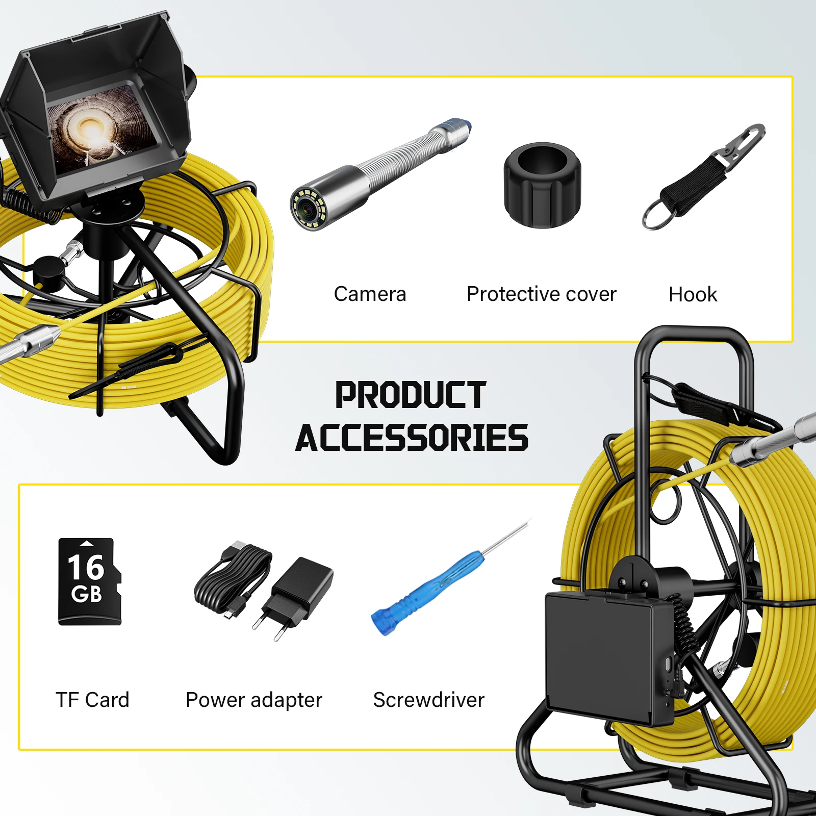 Drain Pipe Inspection Camera 10/20/30M Cable 4.3-Inch HD Screen 5600mAh Rechargeable IP68 Waterproof Plumbing Endoscope DVR 16GB