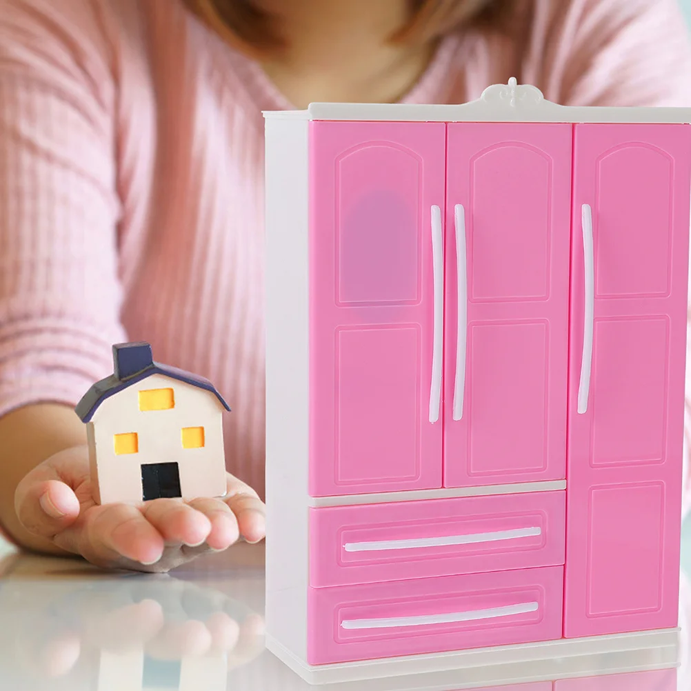 

1 Set Mini Clothes Closet Wardrobe Lightweight Plastic Miniature Storage Rack Exquisite Workmanship Mini Furniture for Kids Room