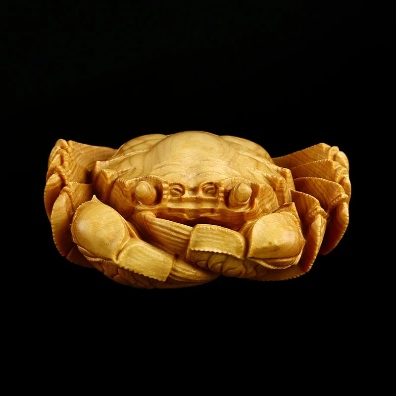 

Boxwood Wood Carved Crab Statue Decor Figurines Craft Mascot Home Decoration Ornament Pendant