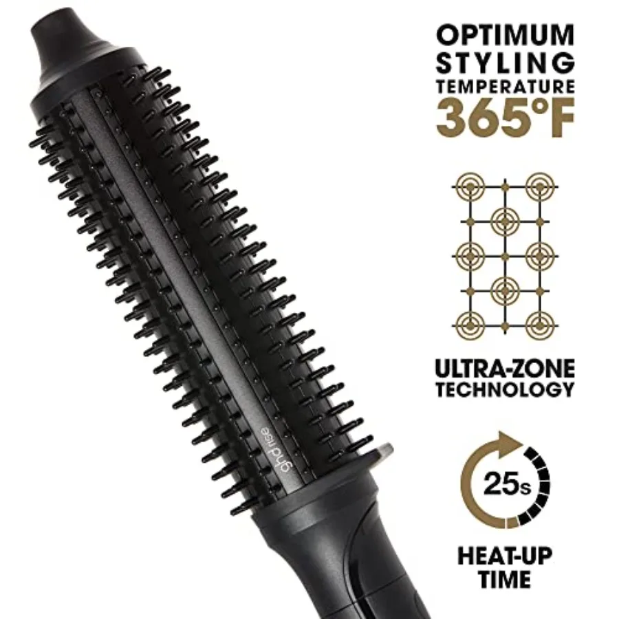 Rise Volumizing Hot Hair Brush for salon-style blowouts, ceramic-coated barrel, black, ionic technology for frizz-free shine