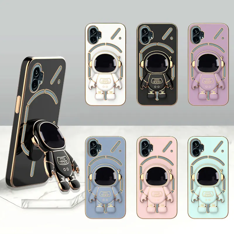 Plating Astronaut Phone Holder Silicone Cover For Nothing Phone 2 Phone2 (2) Electroplated Bumper Soft Case For Nothing Phone 1