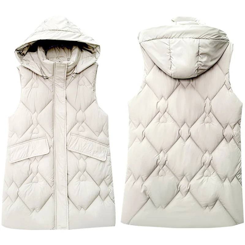 Women Mid Long Coat Vest New Autumn Winter Sleeveless Warm Cotton Padded Coat Waistcoat Hooded Vest Down Cotton Jacket Outwear