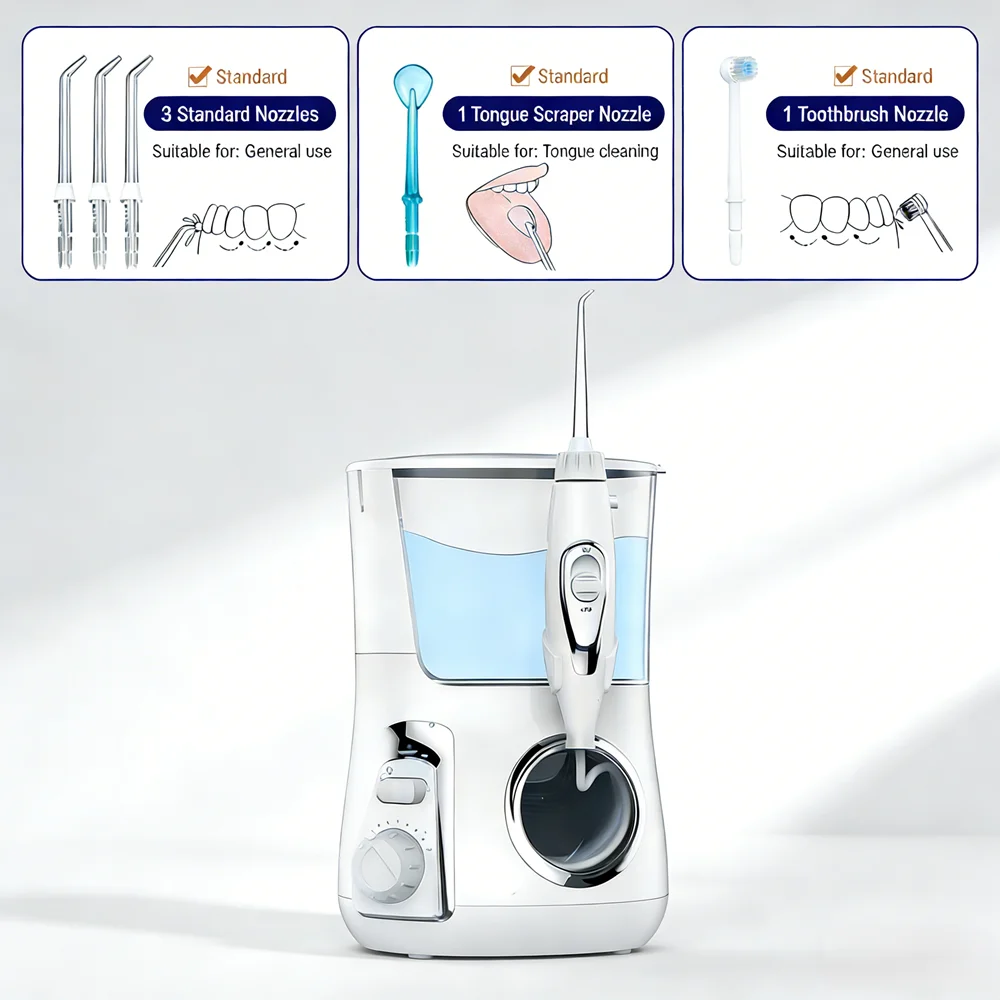 

Electric Desktop Water Flosser 10 Cleaning Modes 800ML Capacity Home Oral Irrigator Complete with 5 Jet Nozzles