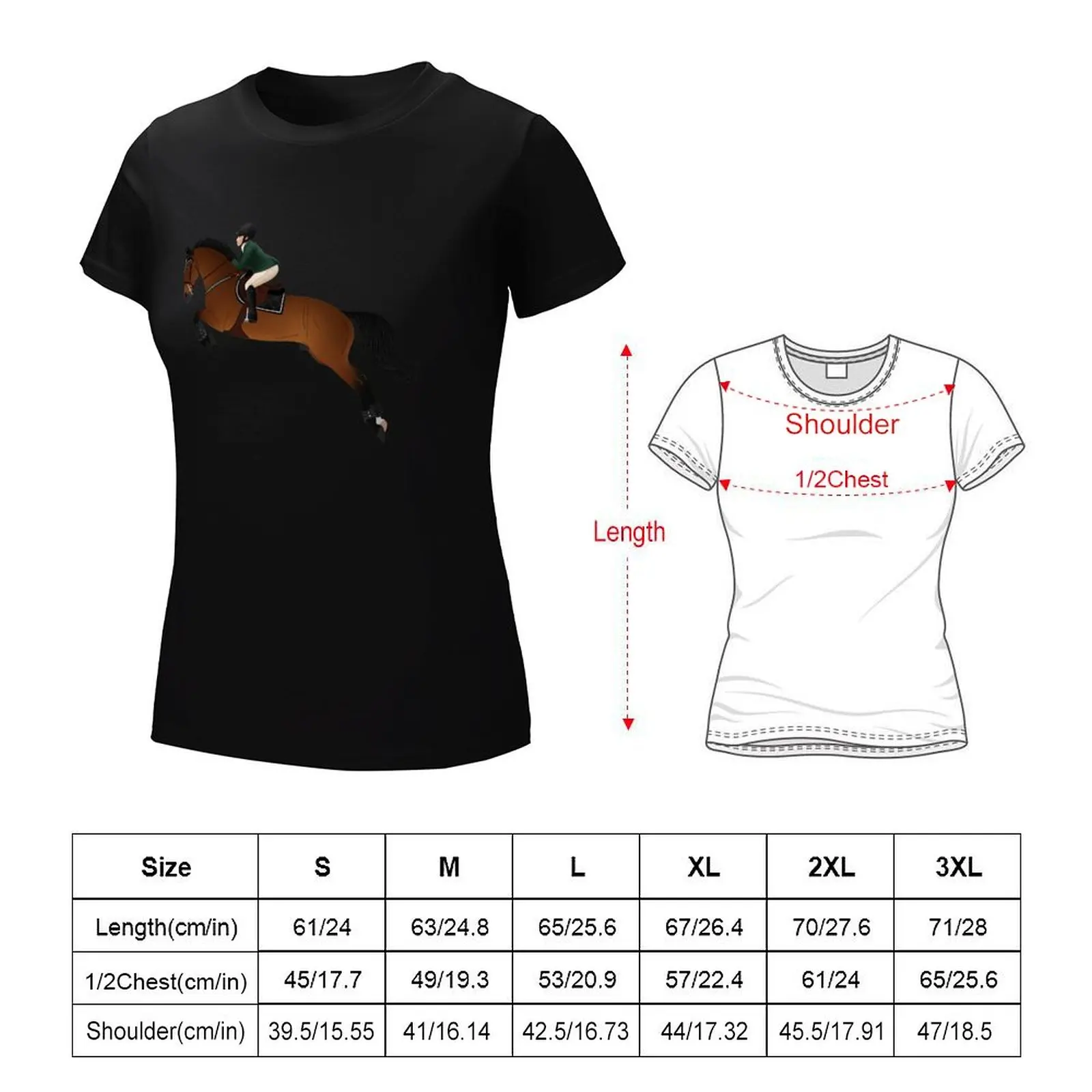 Bay Warmblood Jumper and Rider - Equine Rampaige T-Shirt oversized funnys t-shirts for Women loose fit