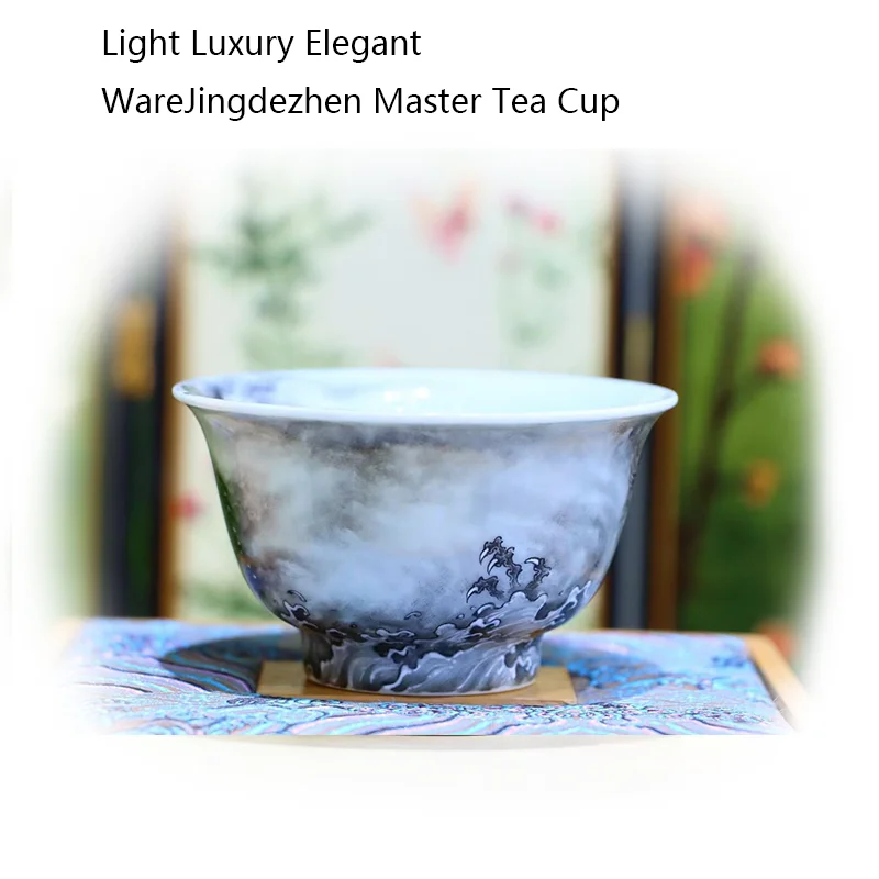 Jingdezhen Hand Painted Ink Dragon Porcelain Master Cup Gold Line Decor Chinese Kung Fu Tea Single Teacup Collectible Tea Gift