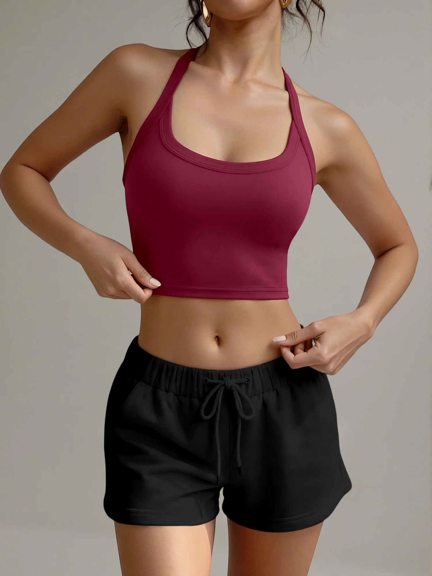 Women's Halter Neck Crop Top 2026 Summer Solid Color Sleeveless Backless Form-Fitting Casual Tops for Yoga & Streetwear
