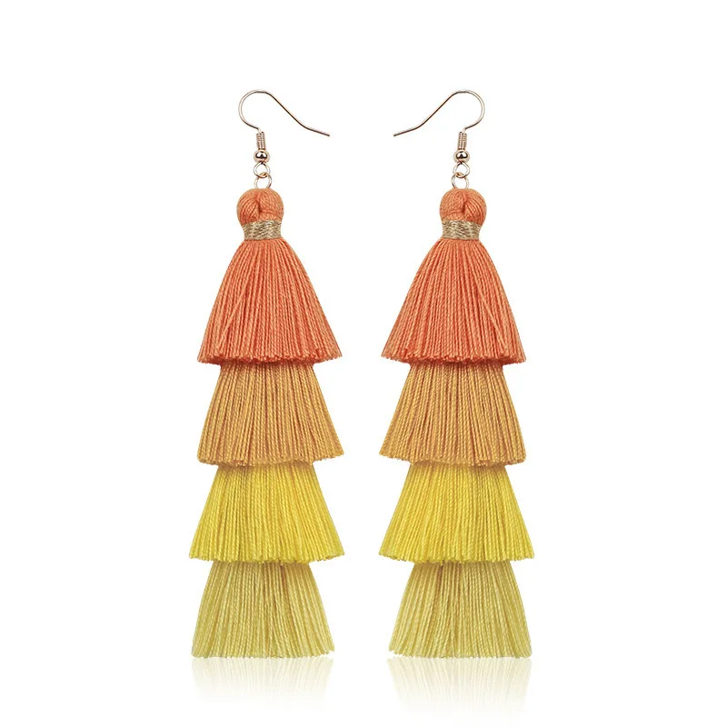 Boho 4 Layered Tassel Drop Earrings For Women Ethnic Long Fringe Statement Dangle Earring Girls Trendy Jewelry Gift