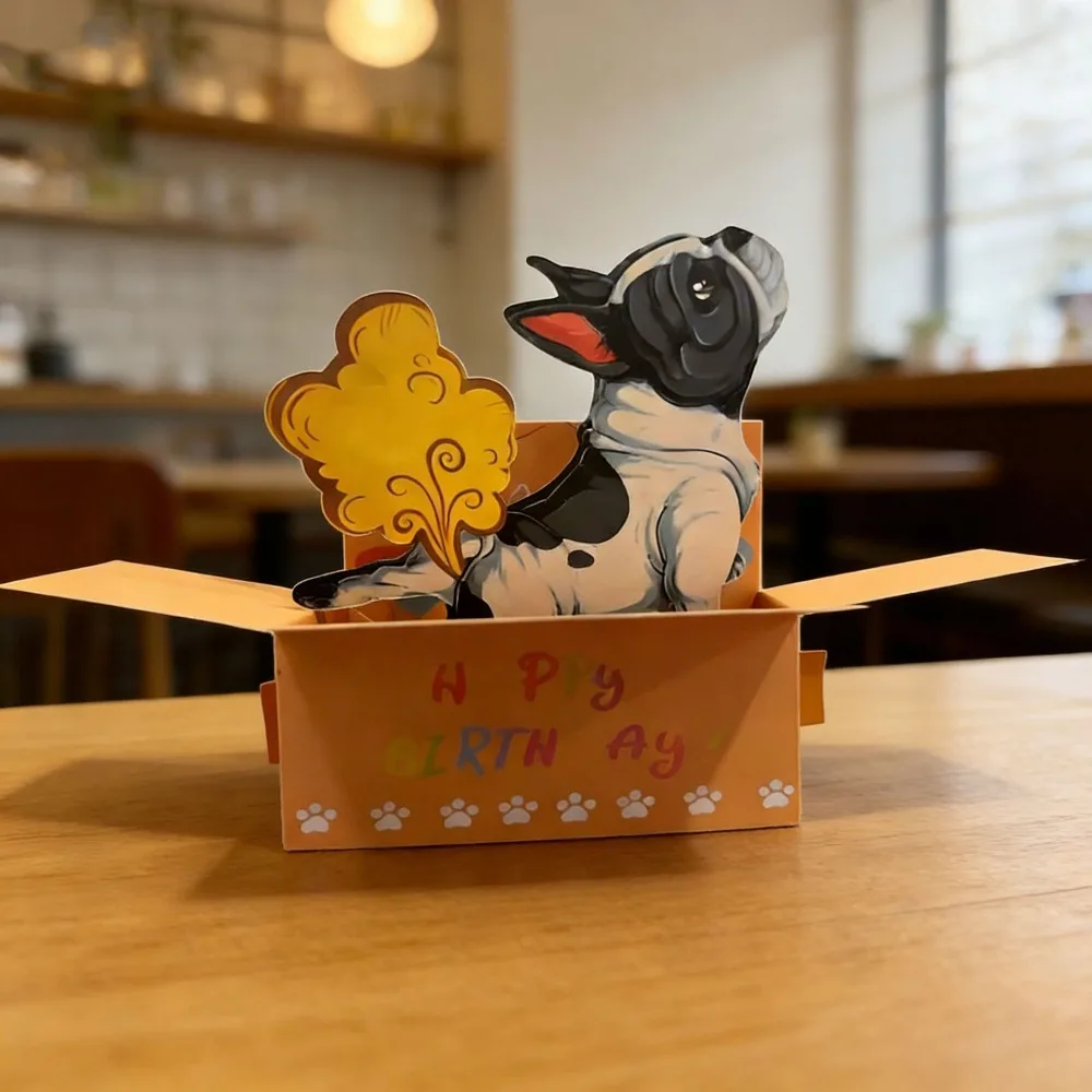 

Hilarious Paper Pop-Up Card Heart Balloons 3D Character Design Birthday Card Whimsical Card Gift