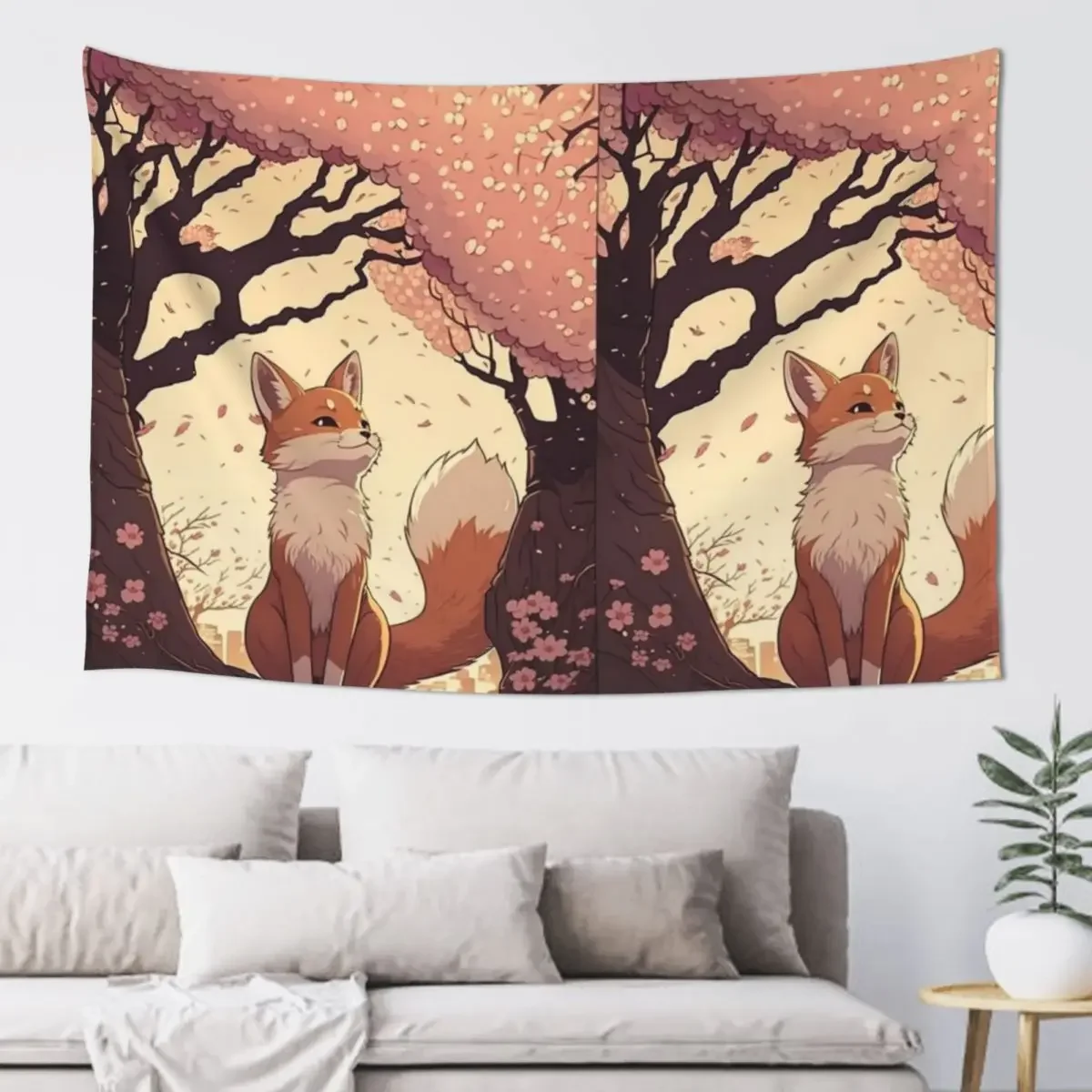 

Fox under a Sakura tree, anime style Tapestry Home Supplies House Decoration Tapestry