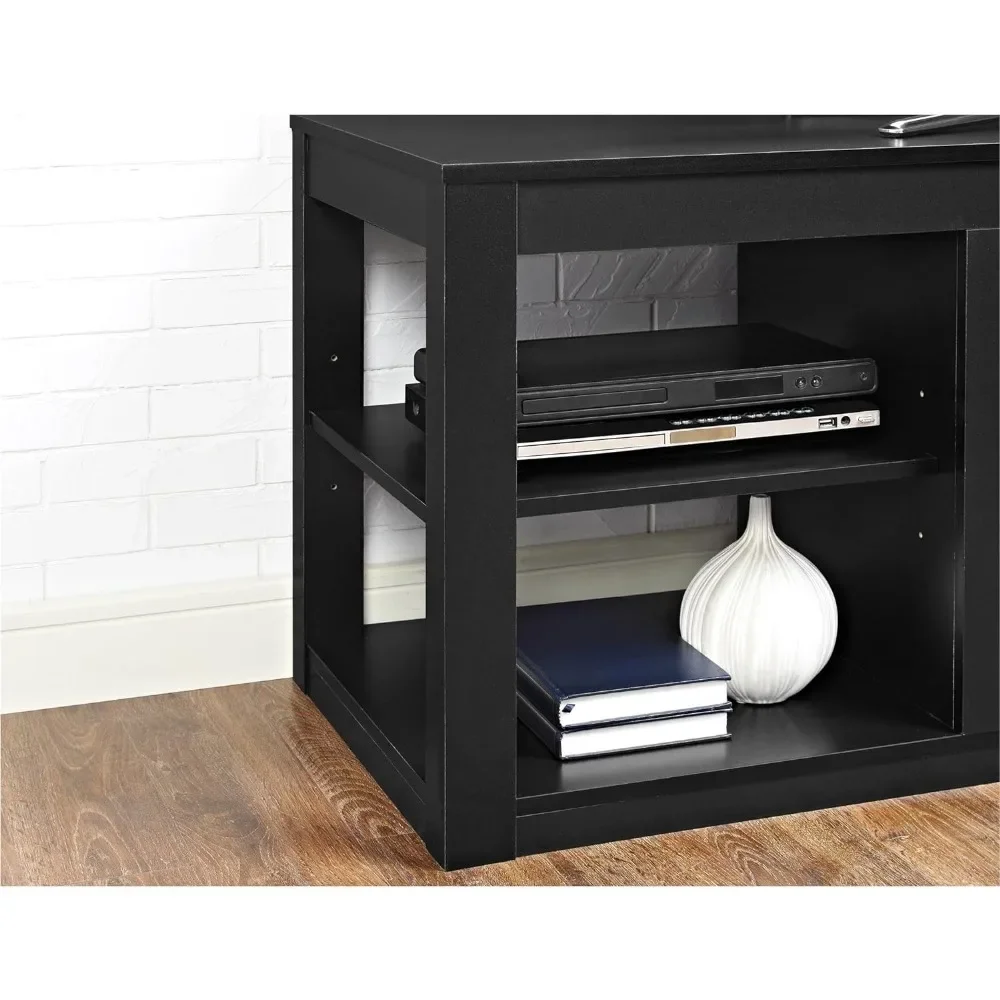 Black TV Stand com lareira, lareira elétrica doméstica, decoração, 65"