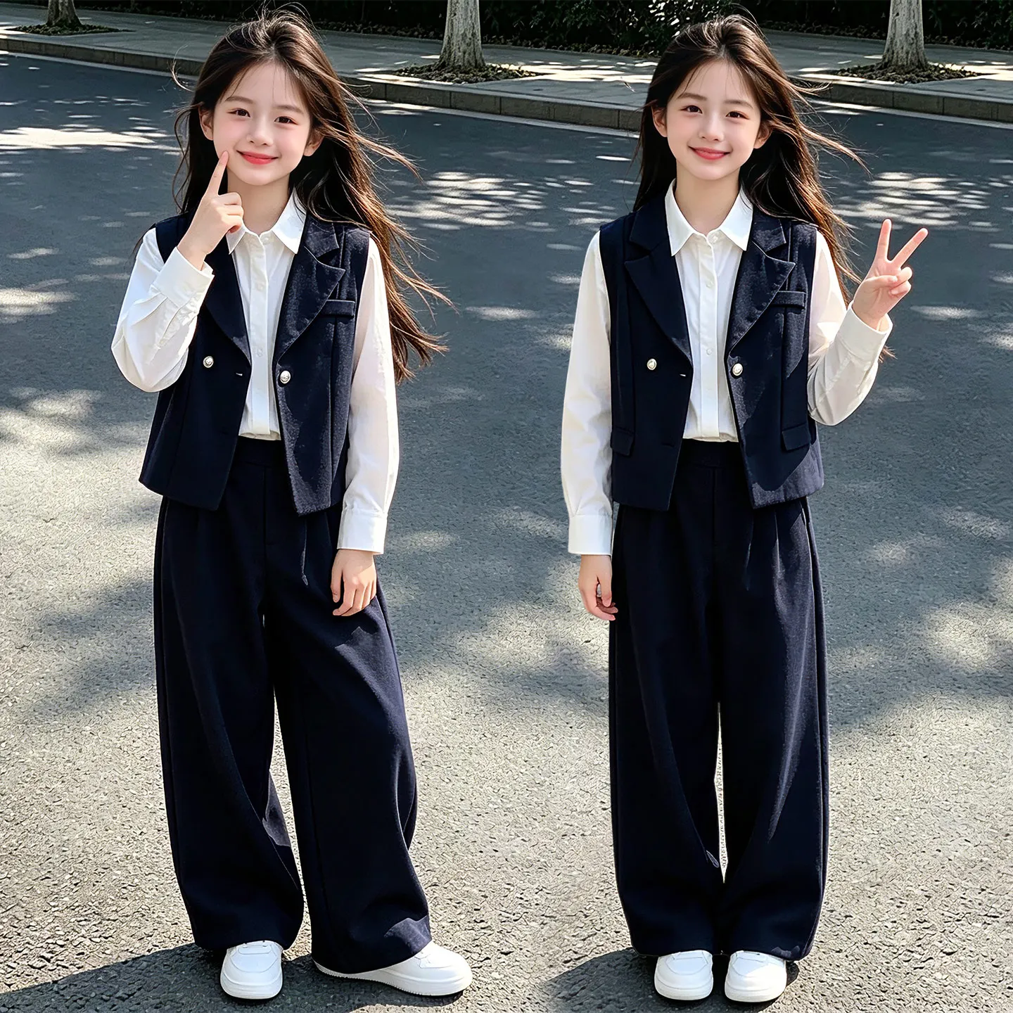 14 chic teen girl clothes suit waistcoat wide-leg pants white shirt 2/3pcs junior kid set outfits child clothing ensemble fille
