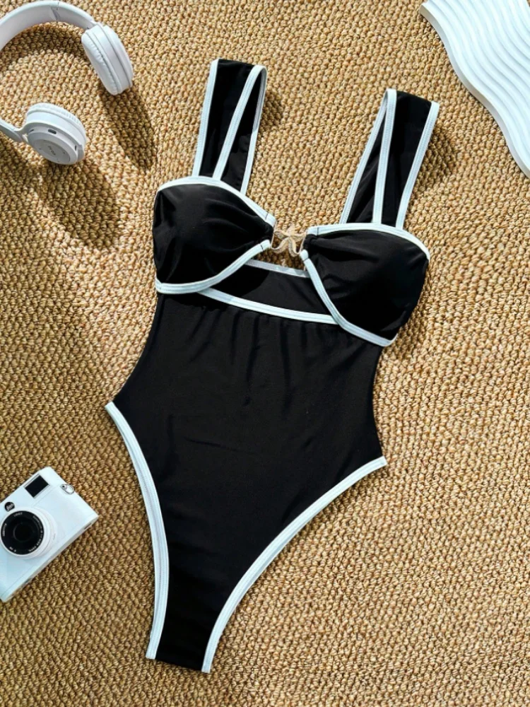 One Piece Swimsuit Women 2026 New Black Sling Hollow Out Sexy Bodysuit Swimwear Summer Monokini Beach Wear Bathing Suit Female