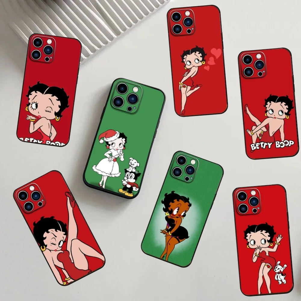 B-Betty B-Boop Phone Case For iPhone 16,15,14,13,12,11,Pro,X,XS,Max,XR,Plus,Mini Silicone Black Shockproof TPU