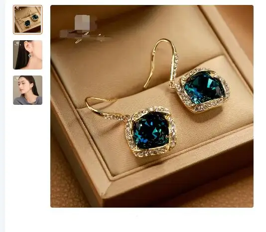 Temperament Blue Imitation Crystal Earrings for Women's New Popular High End Earrings Suitable for Square and Round Face Earring