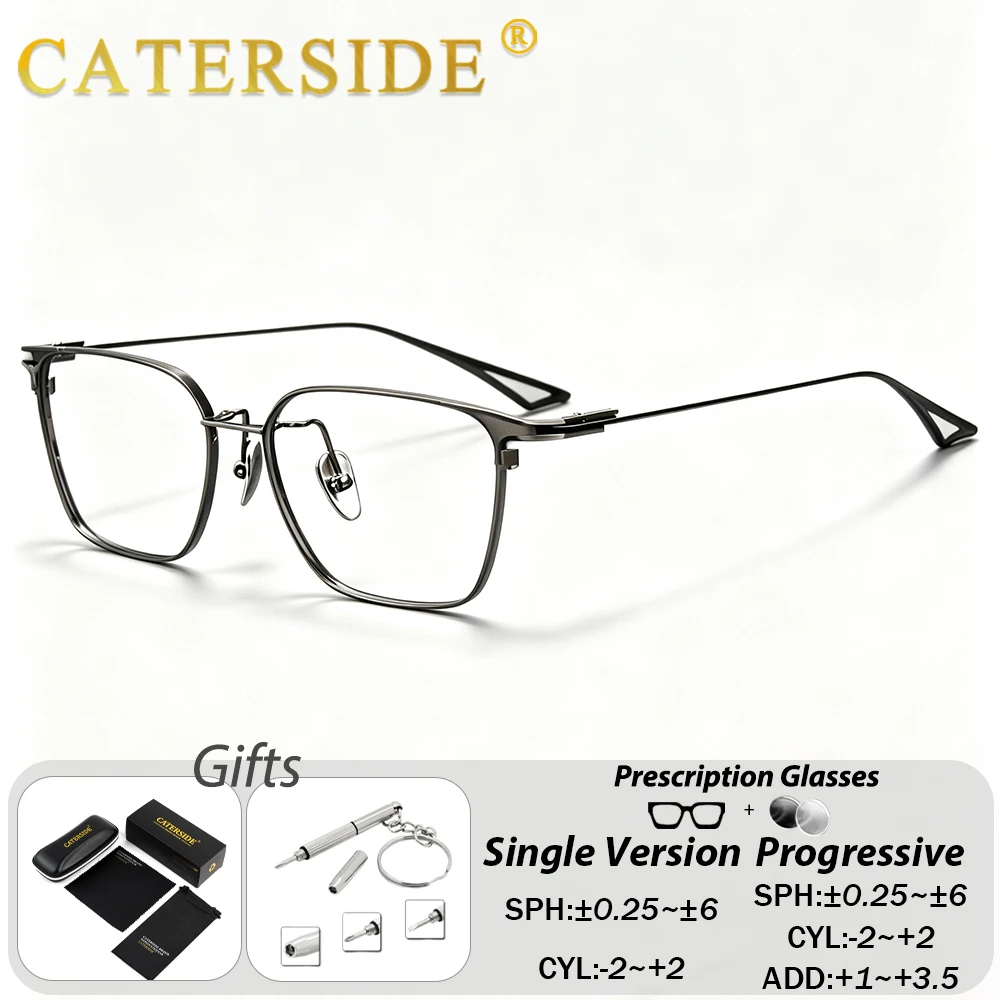 CATERSIDE Men Square Titanium Eyeglasses Women Thin Ultra Light Optical Glasses Myopia Eyewear Customized Prescription Glasses