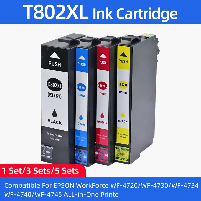 

Комплект чернильных картриджей T802XL T802 802XL, совместимых с принтерами Epson WorkForce WF-4720, WF-4730/WF-4734, WF-4740, WF-4745, 4 цвета