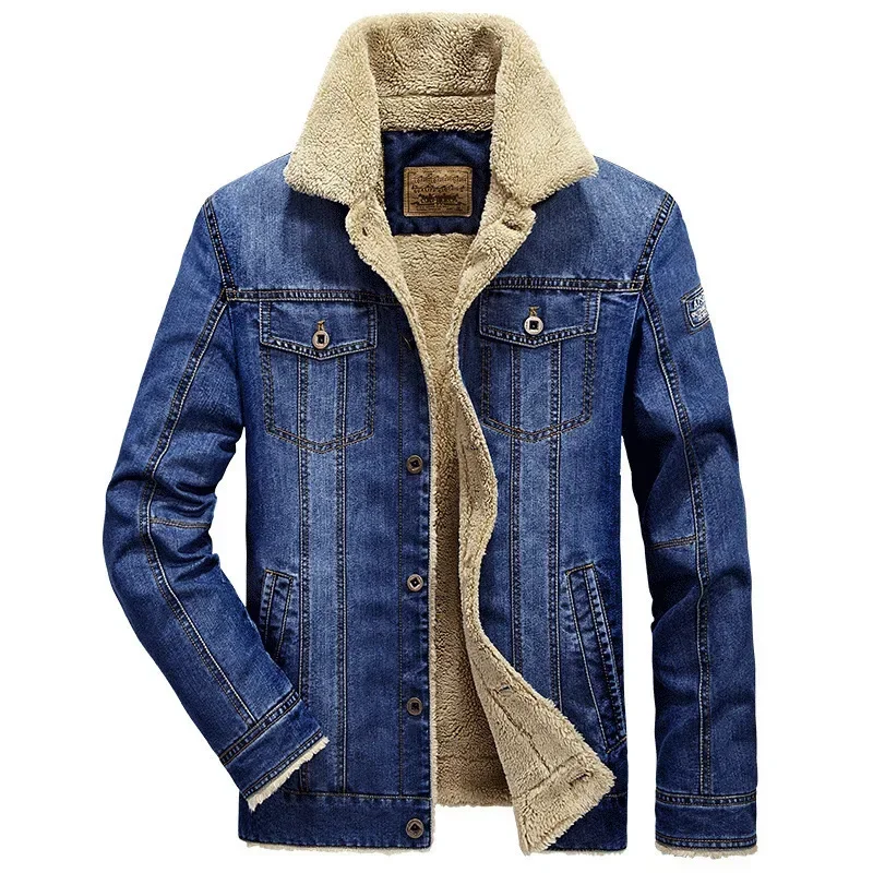 

Autumn Winter New Denim Jacket Men Casual Velvet Padded Male Coat Long Sleeve Outerwear Tops Chamarras Para Hombre