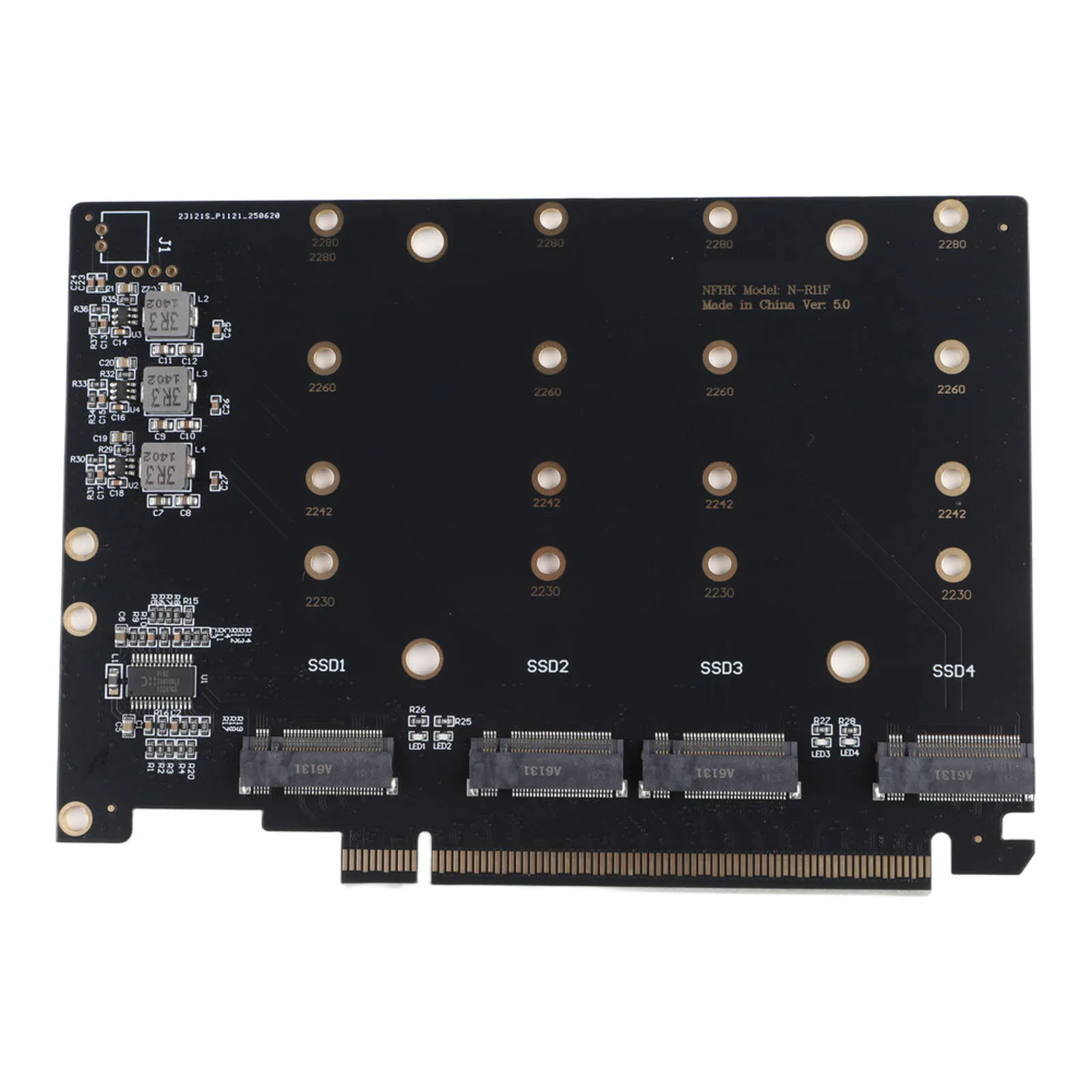 For PCIE 4.0 5.0 x16 to 4 Port NVMe M.2 SSD Adapter Board with LED Status and Reliable Power Chip for Optimized Multi-SSD Setup