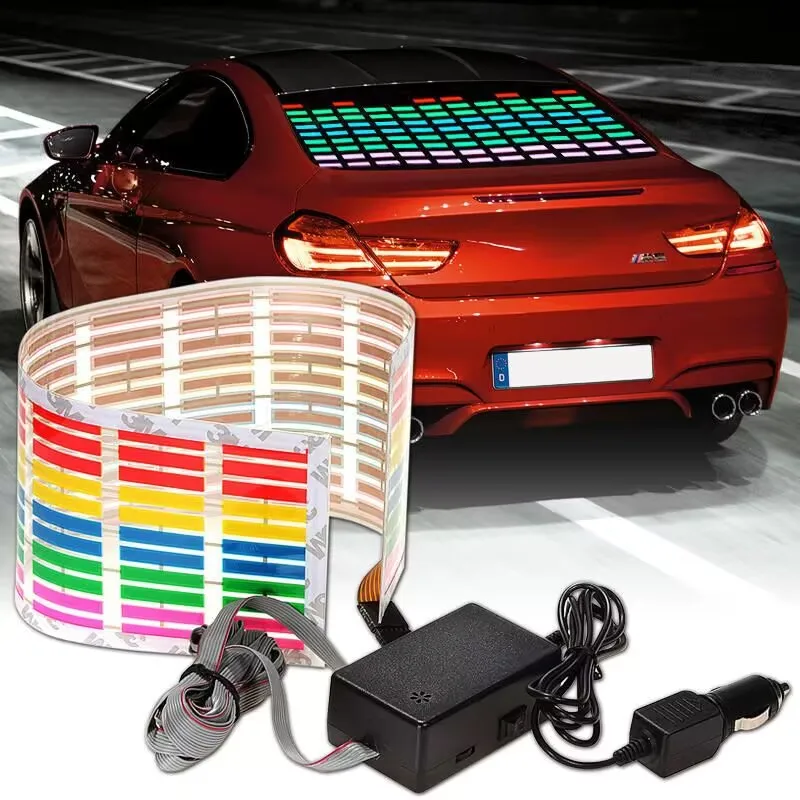 Car Sticker Music Rhythm LED Atmosphere Neon Light Decorate Window Sound Activated Equalizer Flash Strobe Rhythm Emergency Light