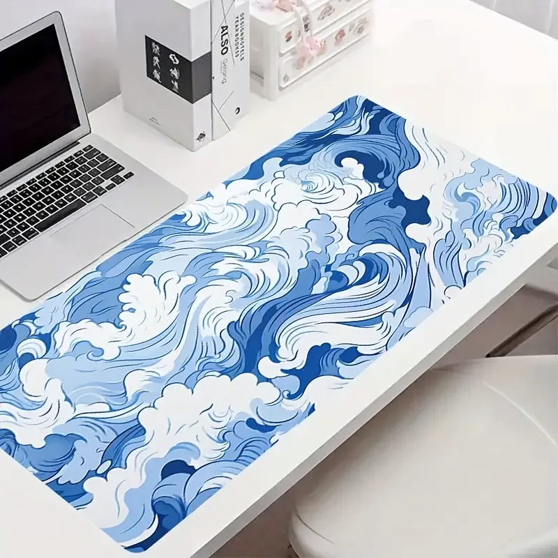 Aesthetic Desk Mat Art Japanese Great Waves XXL Gaming Mouse Pad Blue Mousepad 900x400 Beautiful Nature Rubber Desk Pad Mat