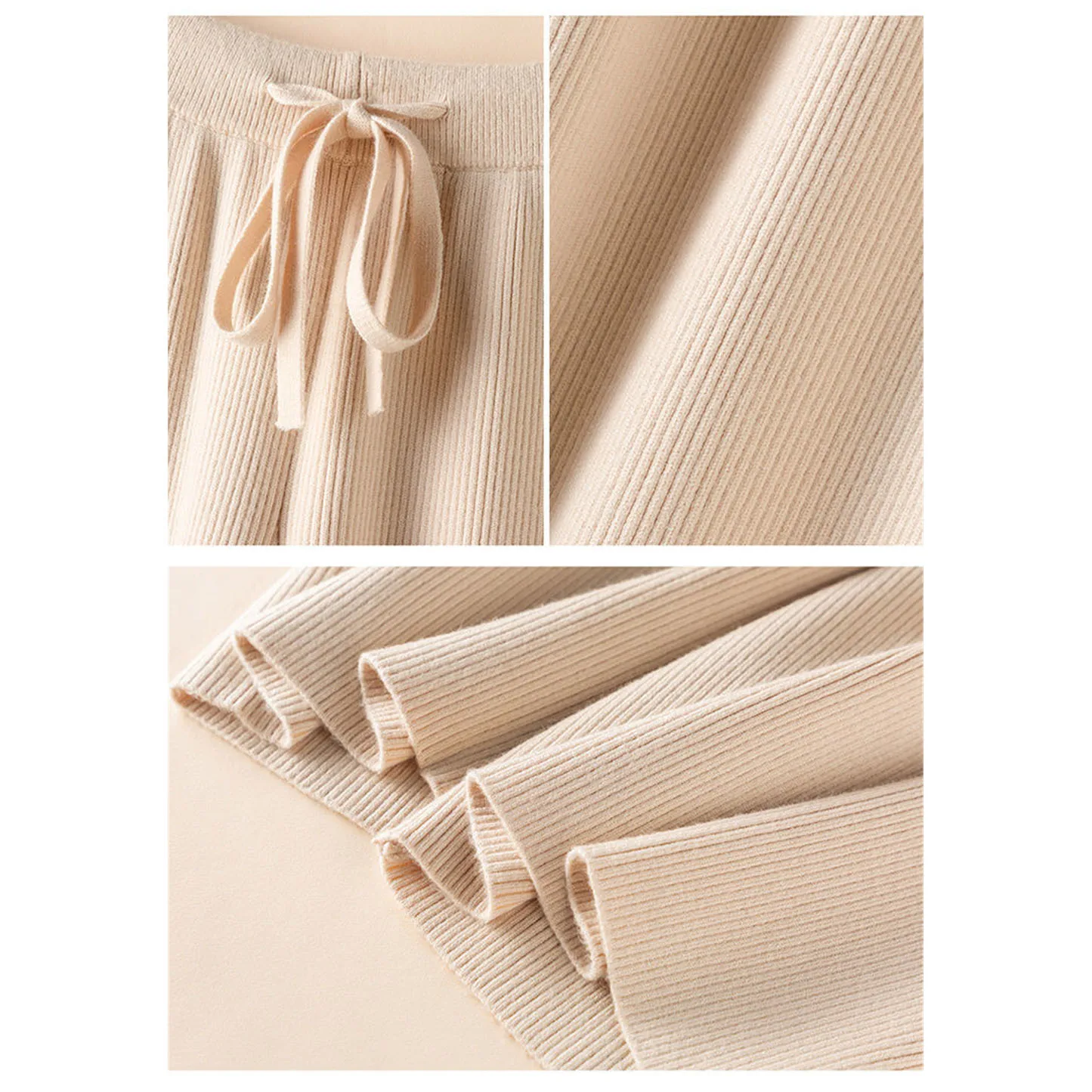 Pantaloni lavorati a maglia a righe Donna a vita alta Casul Y2k Harajuku Pantaloni dritti in maglia beige morbido Inverno coreano Y2k Abbigliamento a gamba larga