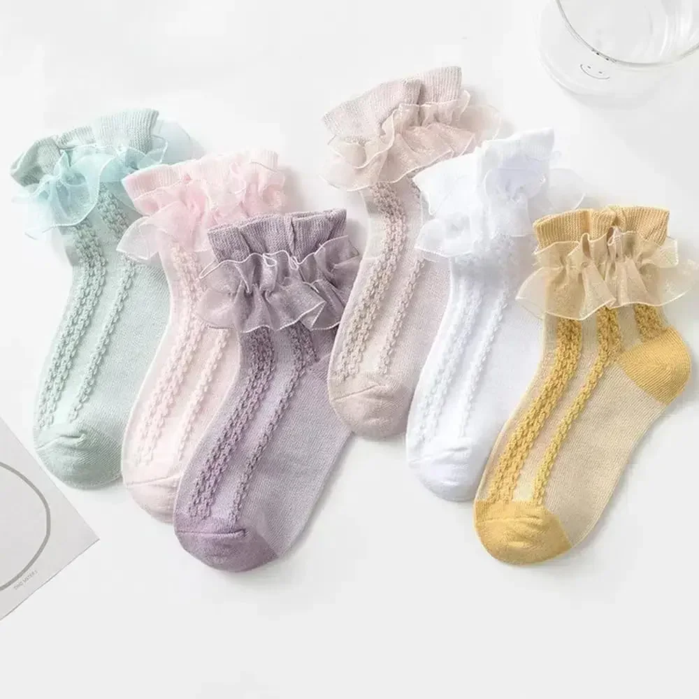 Baby Girls Socks Toddler Ruffle Socks Girls Frilly Lace Dress Socks Cotton Crew Socks