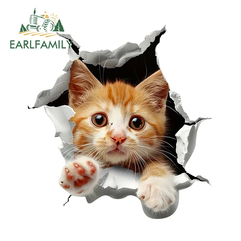 EARLFAMILY Kawaii Style Yellow White Cat Car Stickers Amusing Computer Case Decor Decals Vinyl Car Windshield Accessories