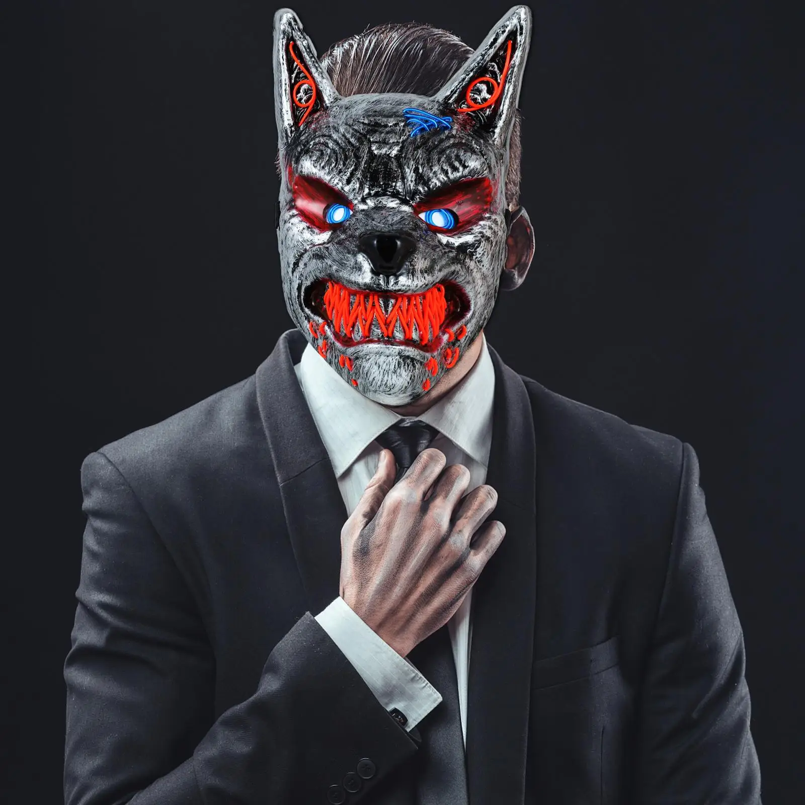 1 PC หน้ากากเรืองแสงฮาโลวีนหัวหมาป่า LED หน้ากากน่ากลัวสําหรับ Carnival Ghost Festival Light Up PARTY เครื่องแต่งกายอุปกรณ์เสริม