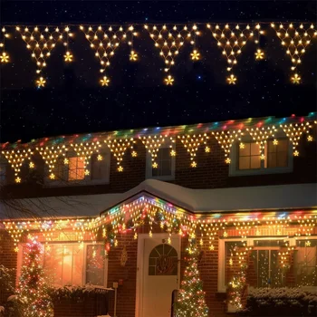 ไฟ LED 8โหมดสำหรับกลางแจ้ง218ไฟราวม่านคริสต์มาสกันน้ำตาข่ายไฟสวนเทพนิยายสำหรับของตกแต่งงานแต่งงานปาร์ตี้
