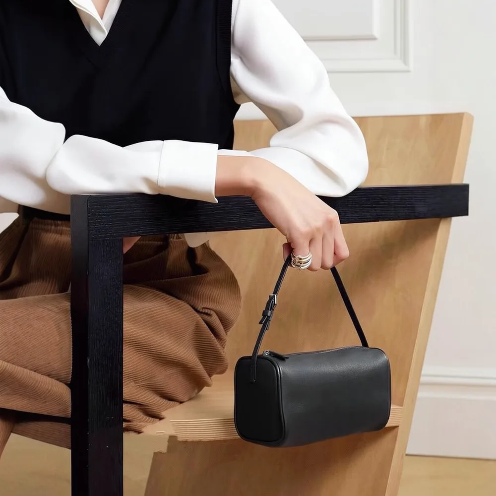 Stylish Leather Cylinder Bag Minimalist Women Underarm Handbag Elegant Daily Commuter Shoulder Purse Bag