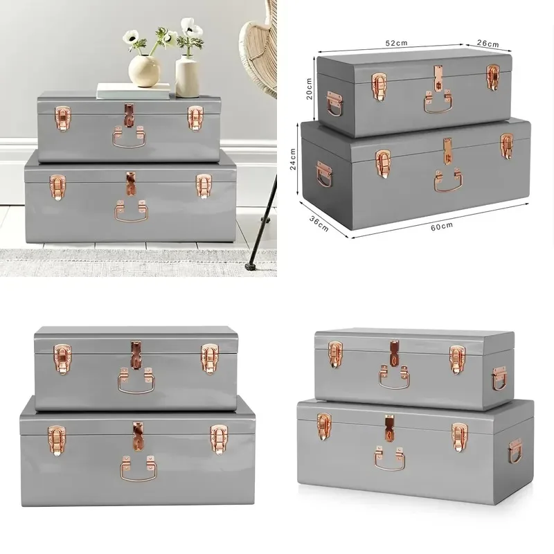 2 Pcs Grey Metal Luggage Storage Rack with Rose Gold Lock Accessories
