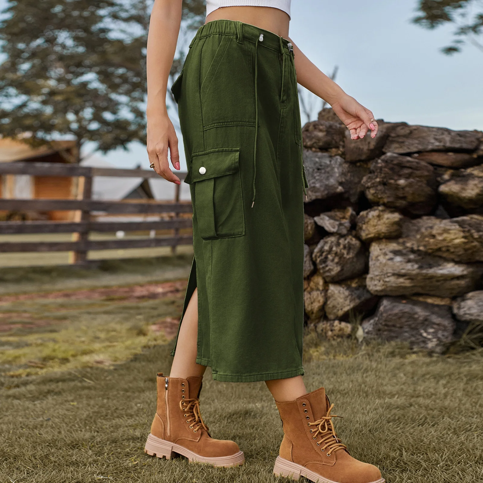 Waed تنورة الدنيم ملابس العمل Sle f-طول تصميم محطة مستقلة مربوط الصيف وصول جديد المرأة Faion