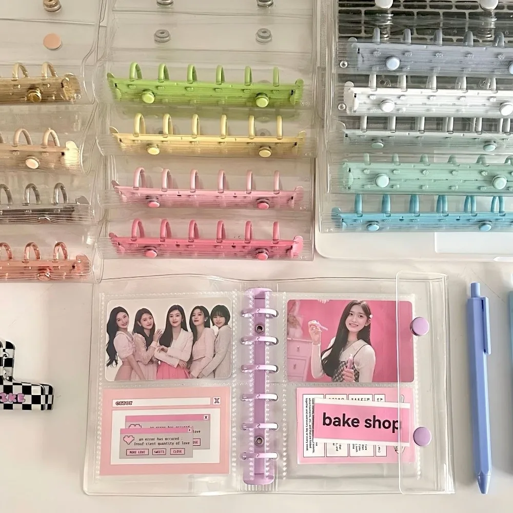 Candy Color Macaron-Themed A7 Binder Cover Transparent PVC Collectible Organizer Widening Double Button Collect Book