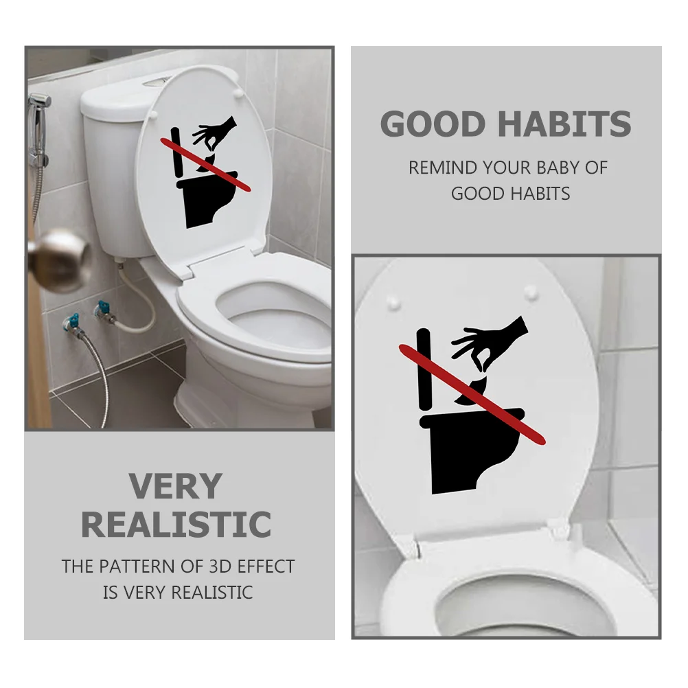 2 Sheets Removable Warning Toilet Sticker Emblems Seats Pvc Bathroom Sign Decals