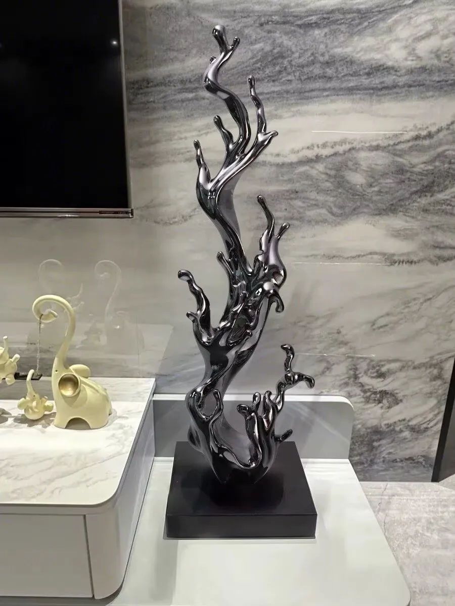Abstract Fire Tree Silver Flower Sculpture Room Decor Accessories Electroplating Sculpture Vertical High Luxury Decoration Itali