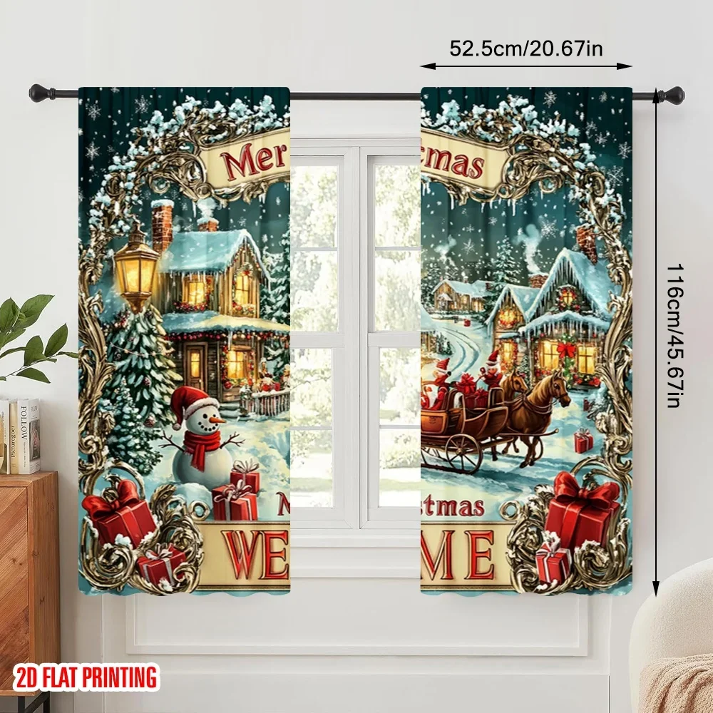 2pcs,2D plane printing Popular Curtain Panels Santa's sleigh (3) Versatile 100% Polyester (without rod) Gifts Ldeal for Bedroom,