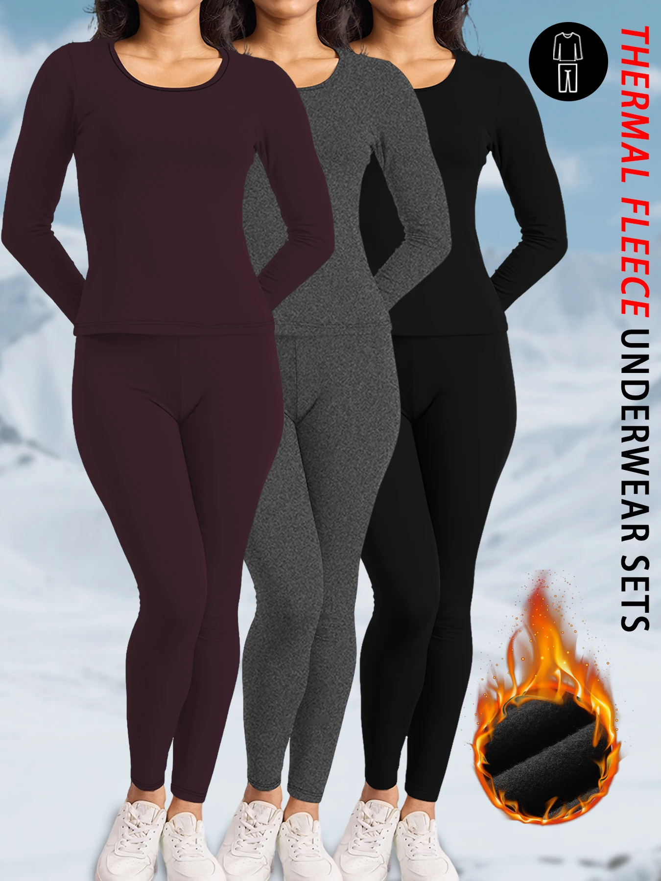3 Pack Women's Super Soft Fleece Lined Thermal Sets - Winter Underwear Loungewear Pajama Sets for Cold Weather Comfort