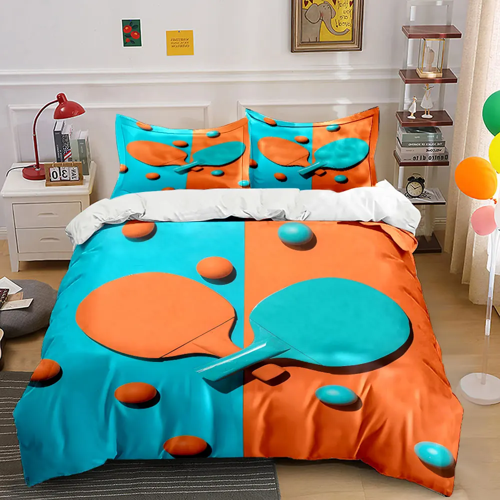 Symmetrical Ping-Pong Paddles and Balls Print Soft Comfortable Duvet Cover Bedding Set Included 1*Duvet Cover 2*Pillowcases