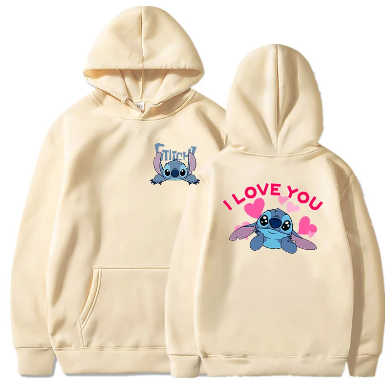 Funny Winter Disney Stitch Hoodies Women Harajuku Cute Anime Sweatshirt Manga Streetwear Hoody Female Unisex